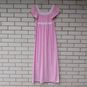 Vintage Purple Nylon Nightgown Long Nightie 31"B Medium Empire Waist
